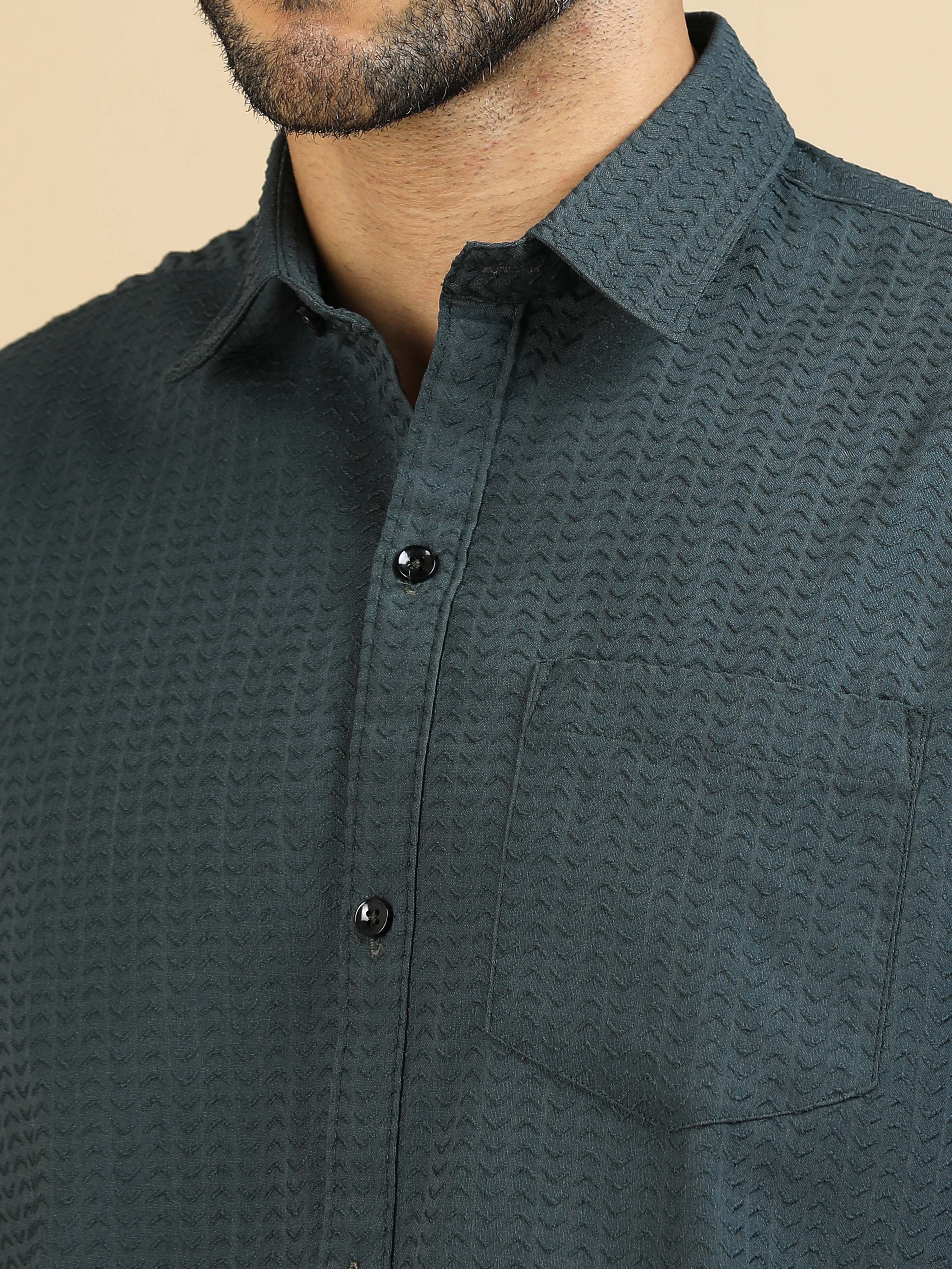 Viridian Green Waffle Textured Shirt