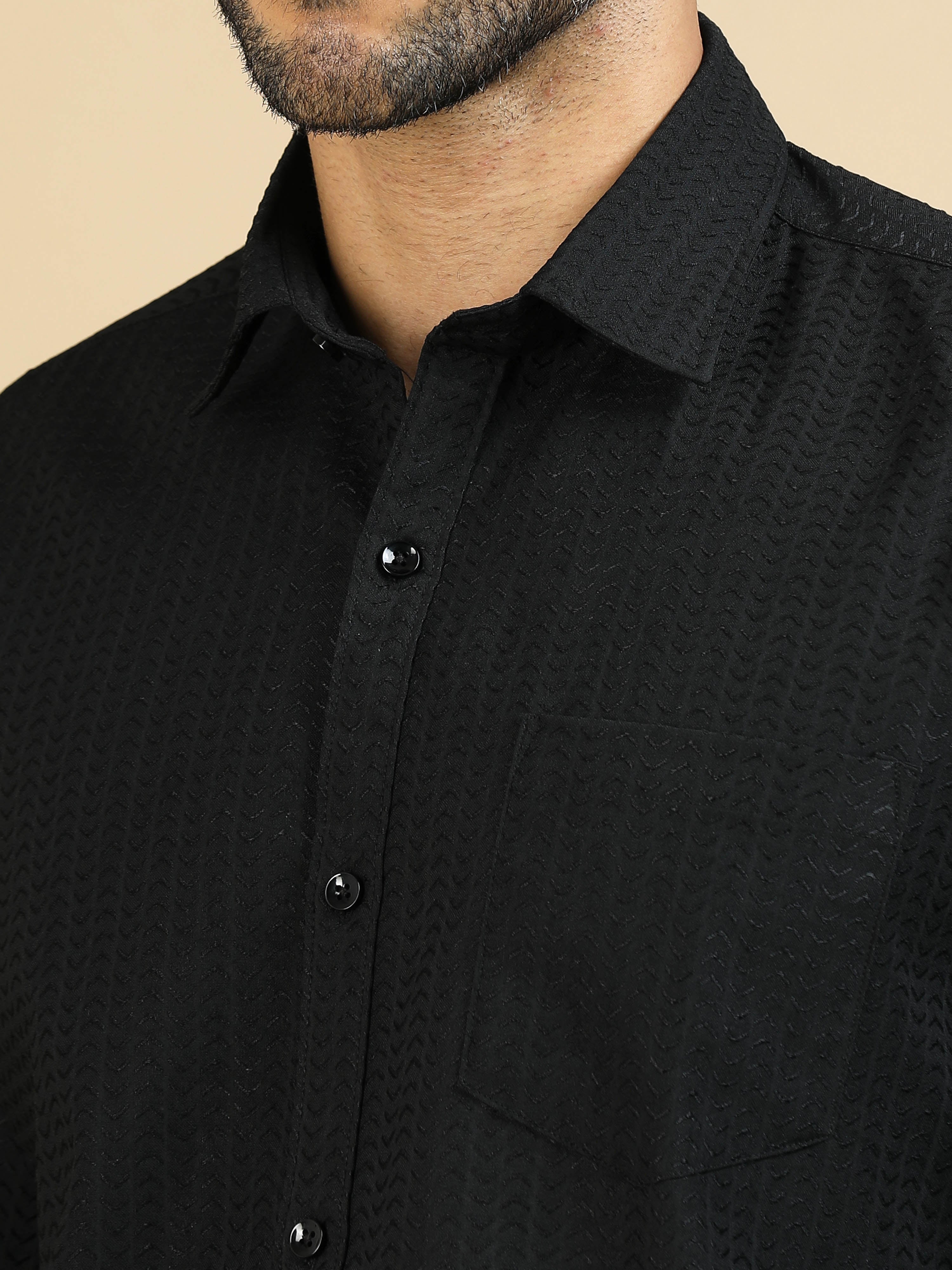 Midnight Black Waffle Textured Shirt