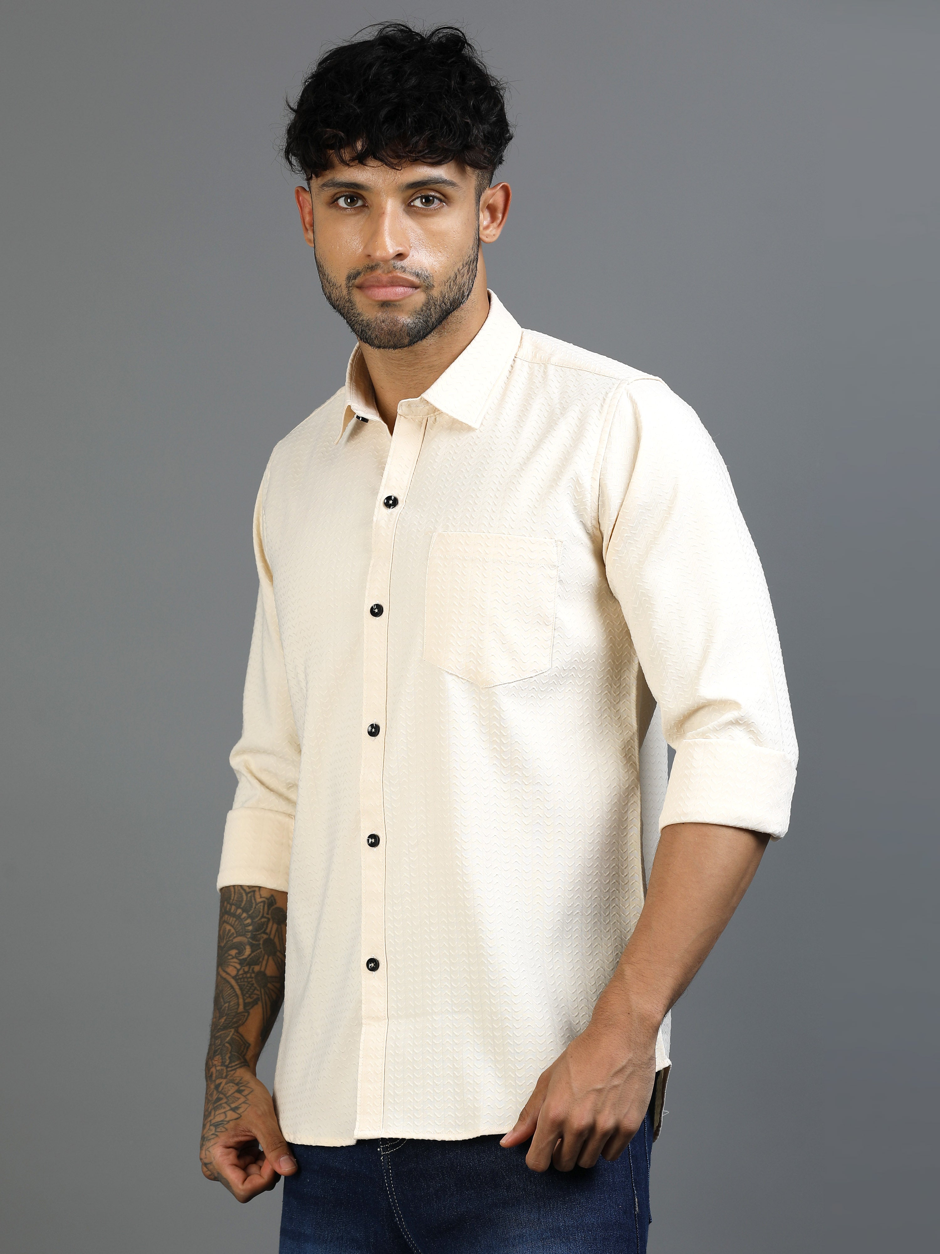 Sesame Peach Waffle Textured Shirt