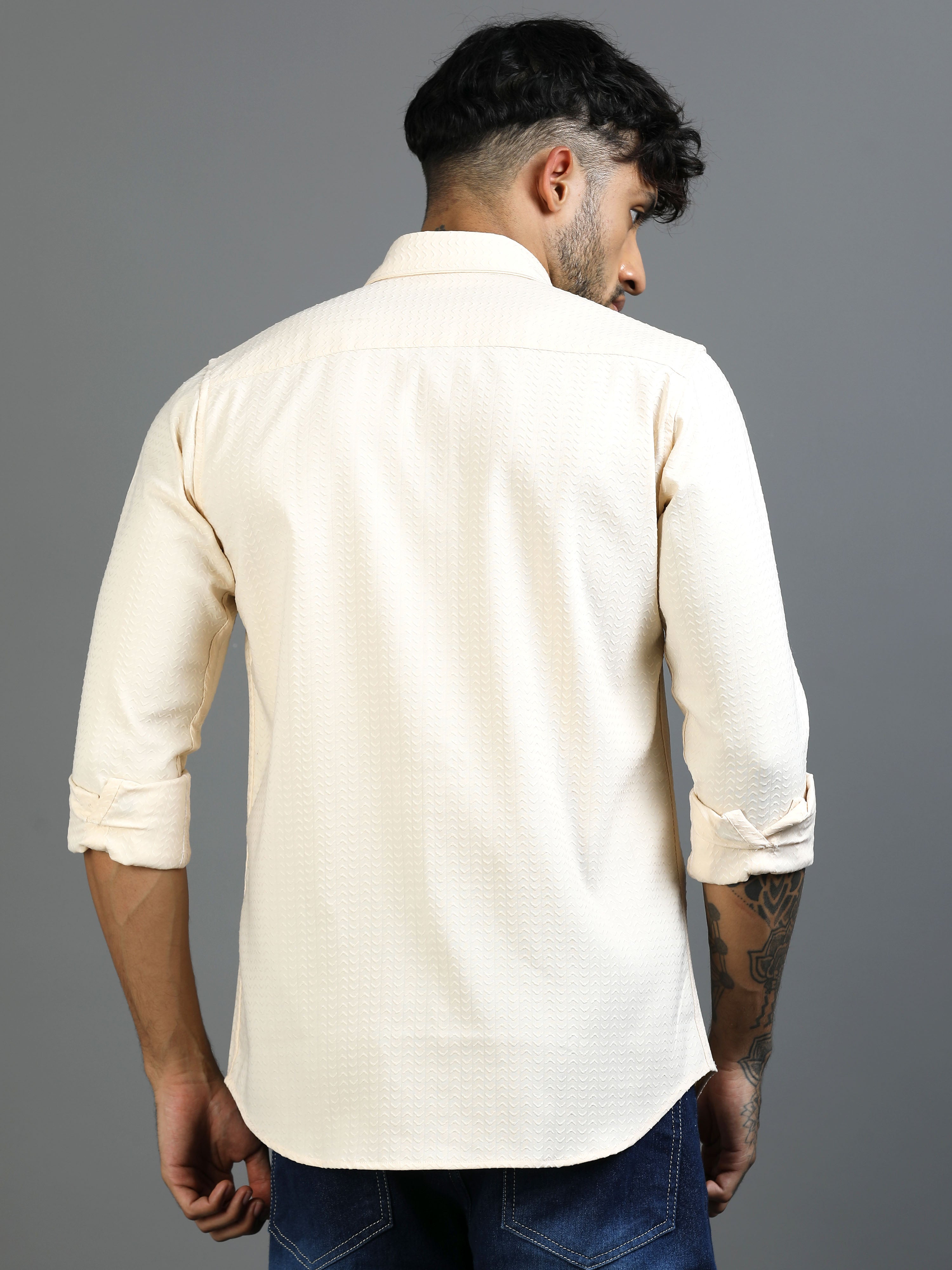 Sesame Peach Waffle Textured Shirt