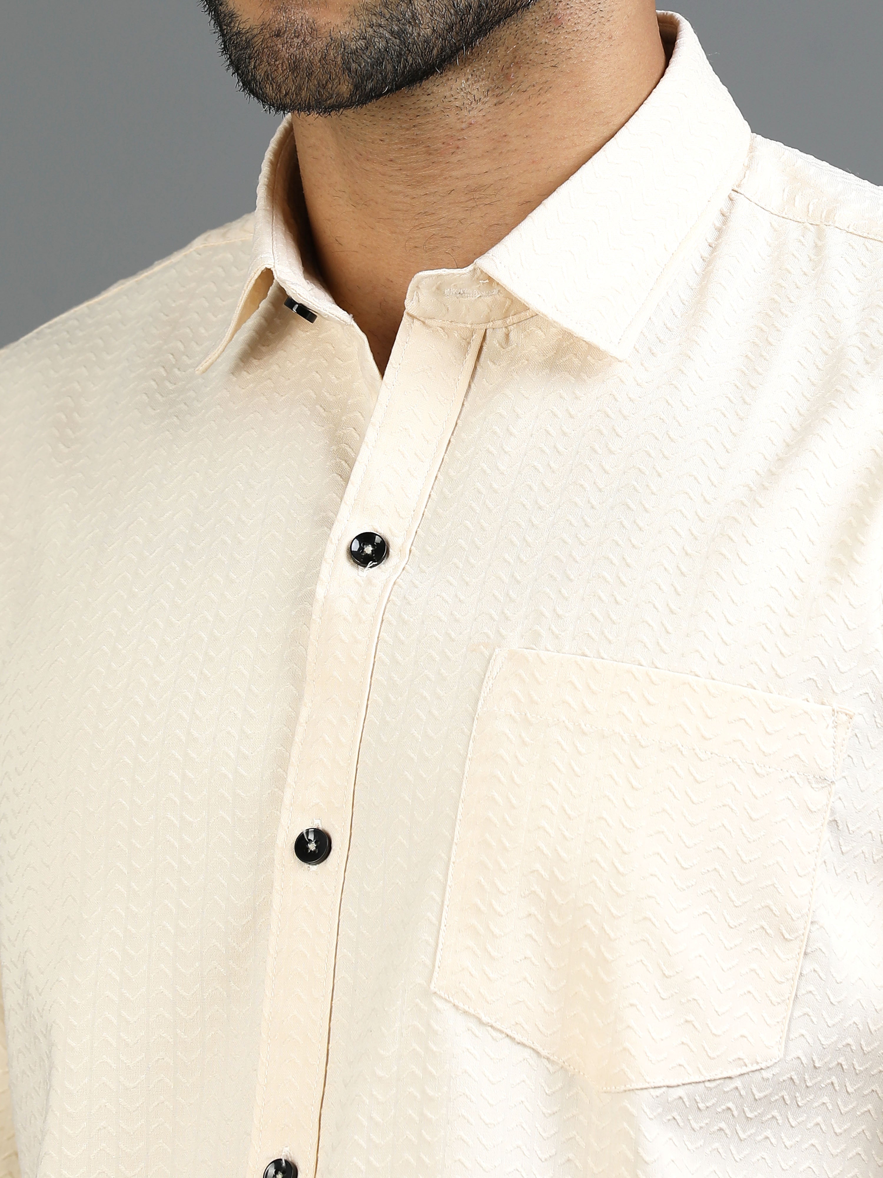 Sesame Peach Waffle Textured Shirt