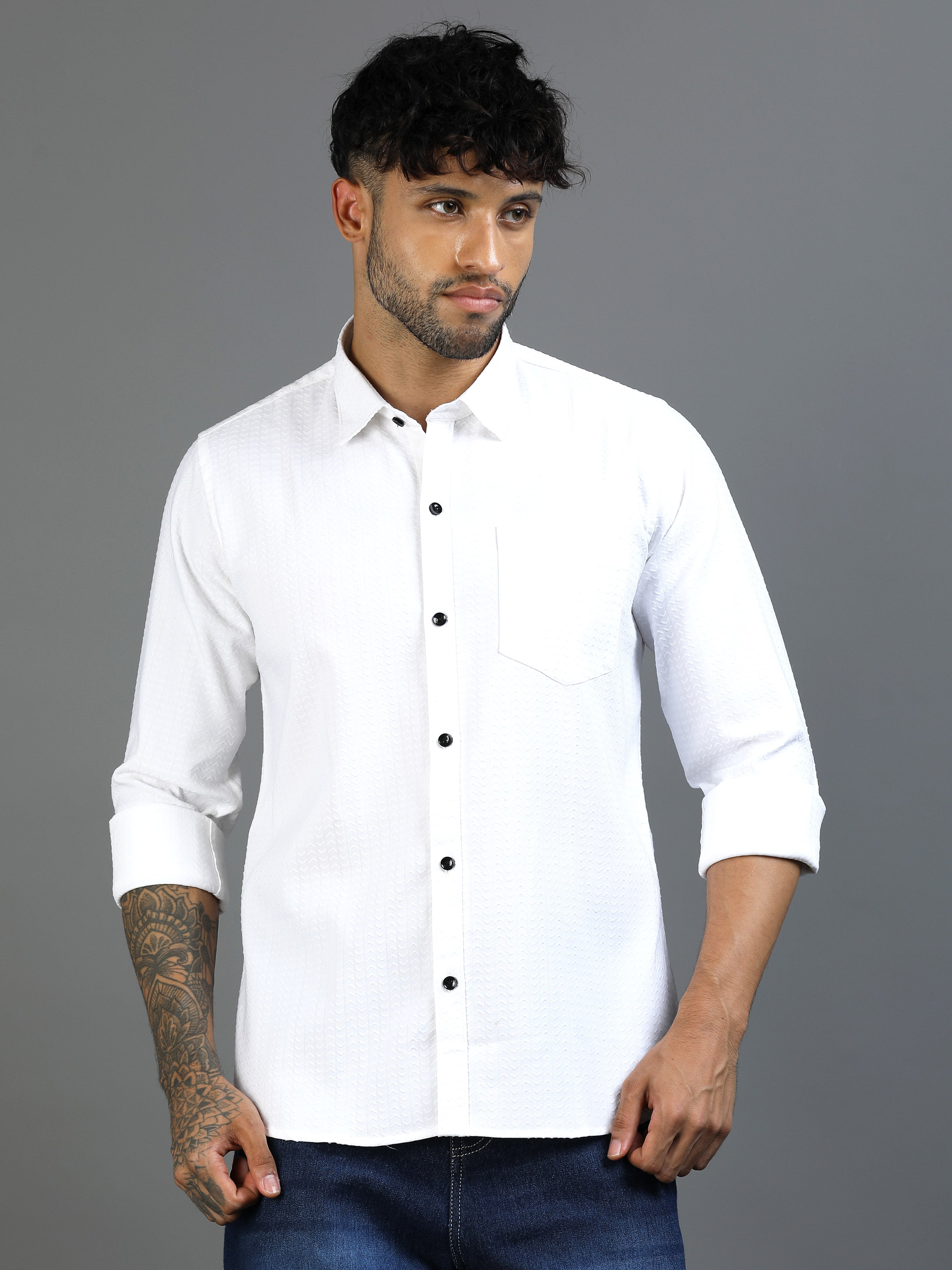 Clear White Waffle Textured Shirt