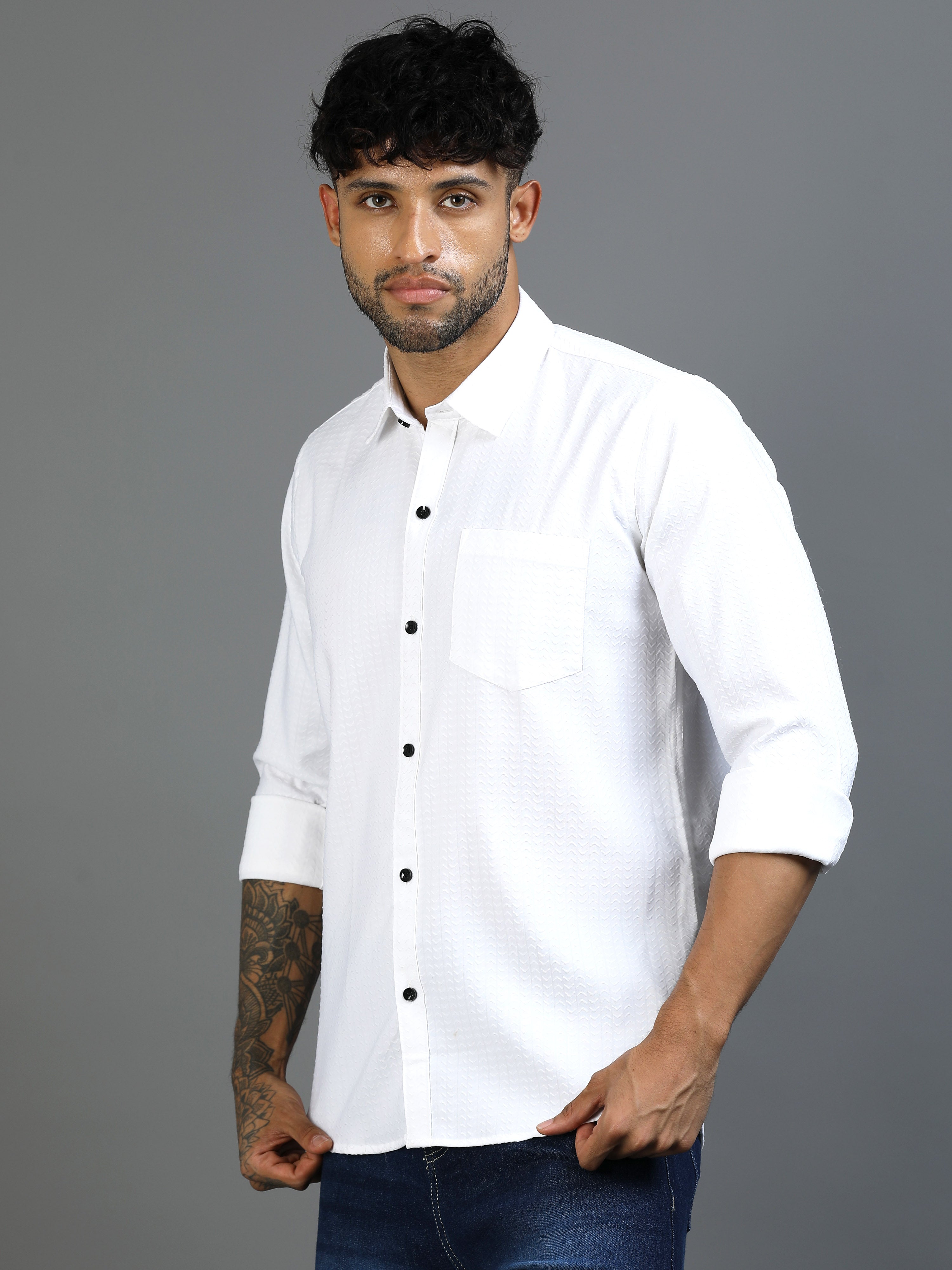 Clear White Waffle Textured Shirt