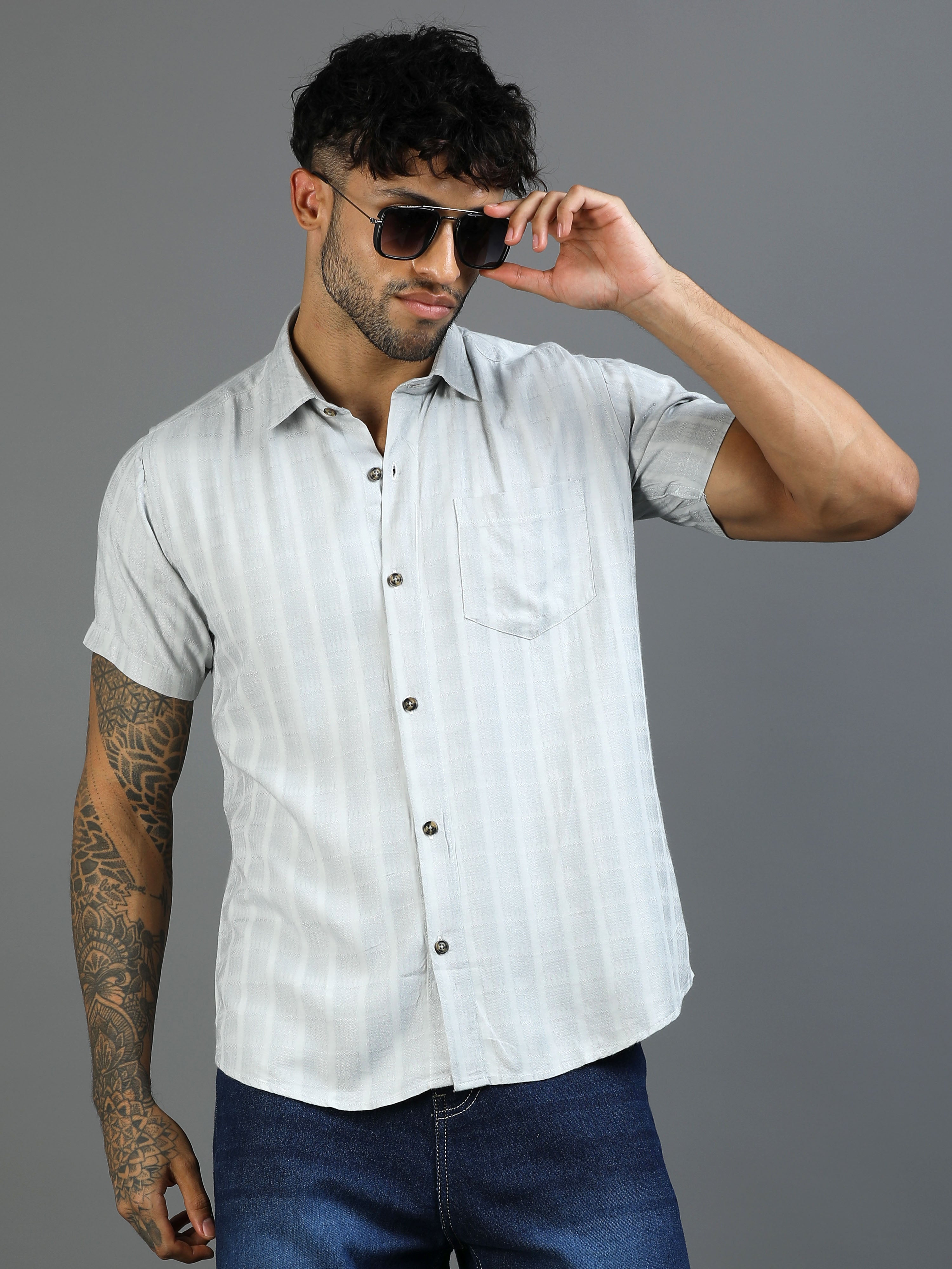 Rainstorm Blue Cotton Lycra Shirt