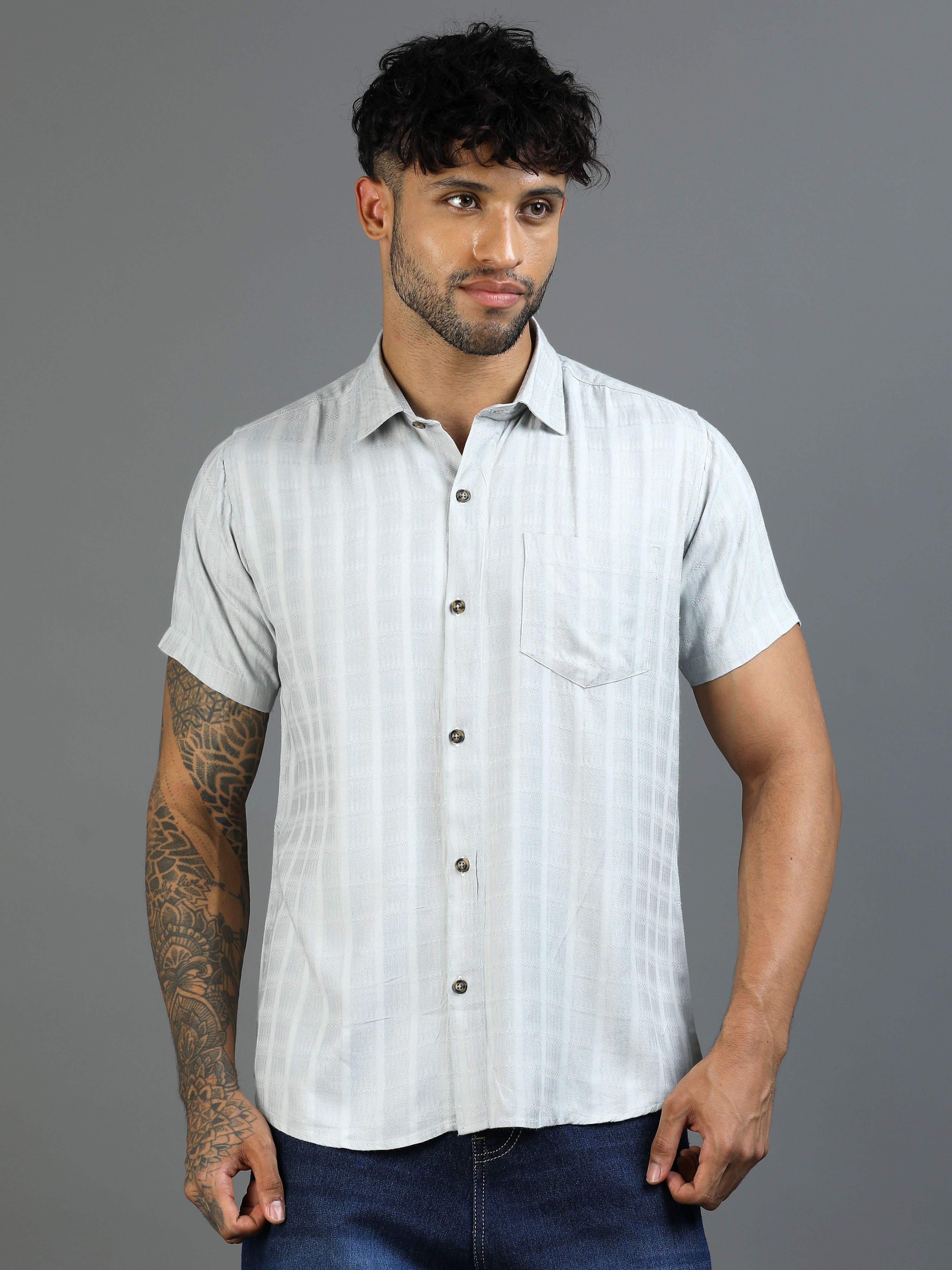 Rainstorm Blue Cotton Lycra Shirt