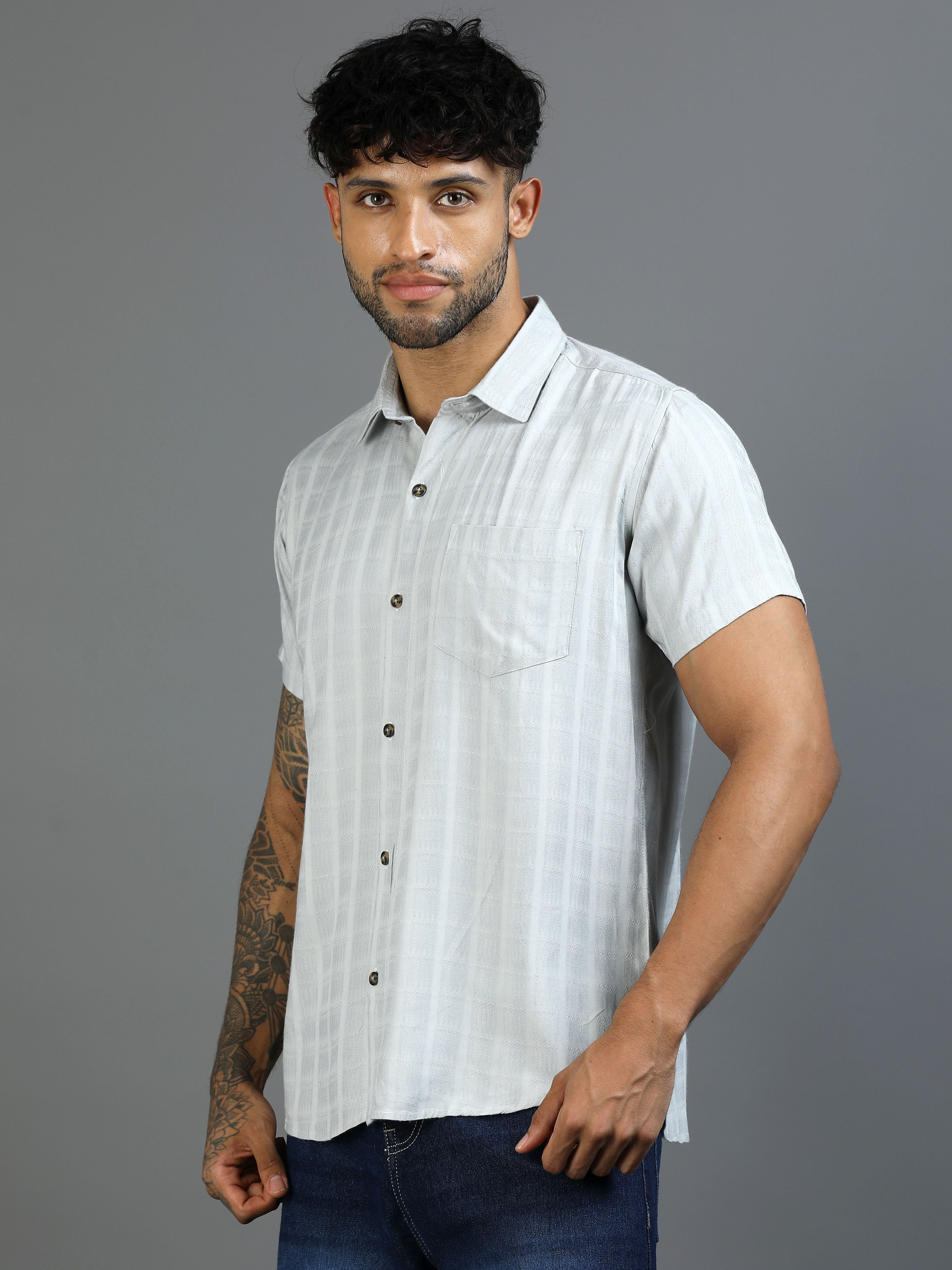 Rainstorm Blue Cotton Lycra Shirt