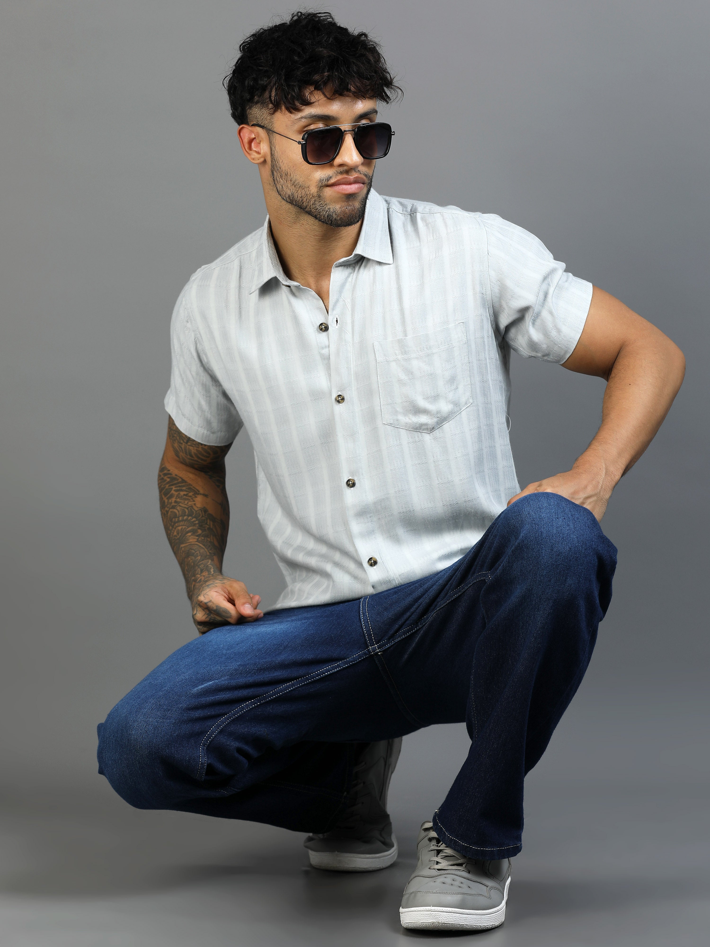 Rainstorm Blue Cotton Lycra Shirt