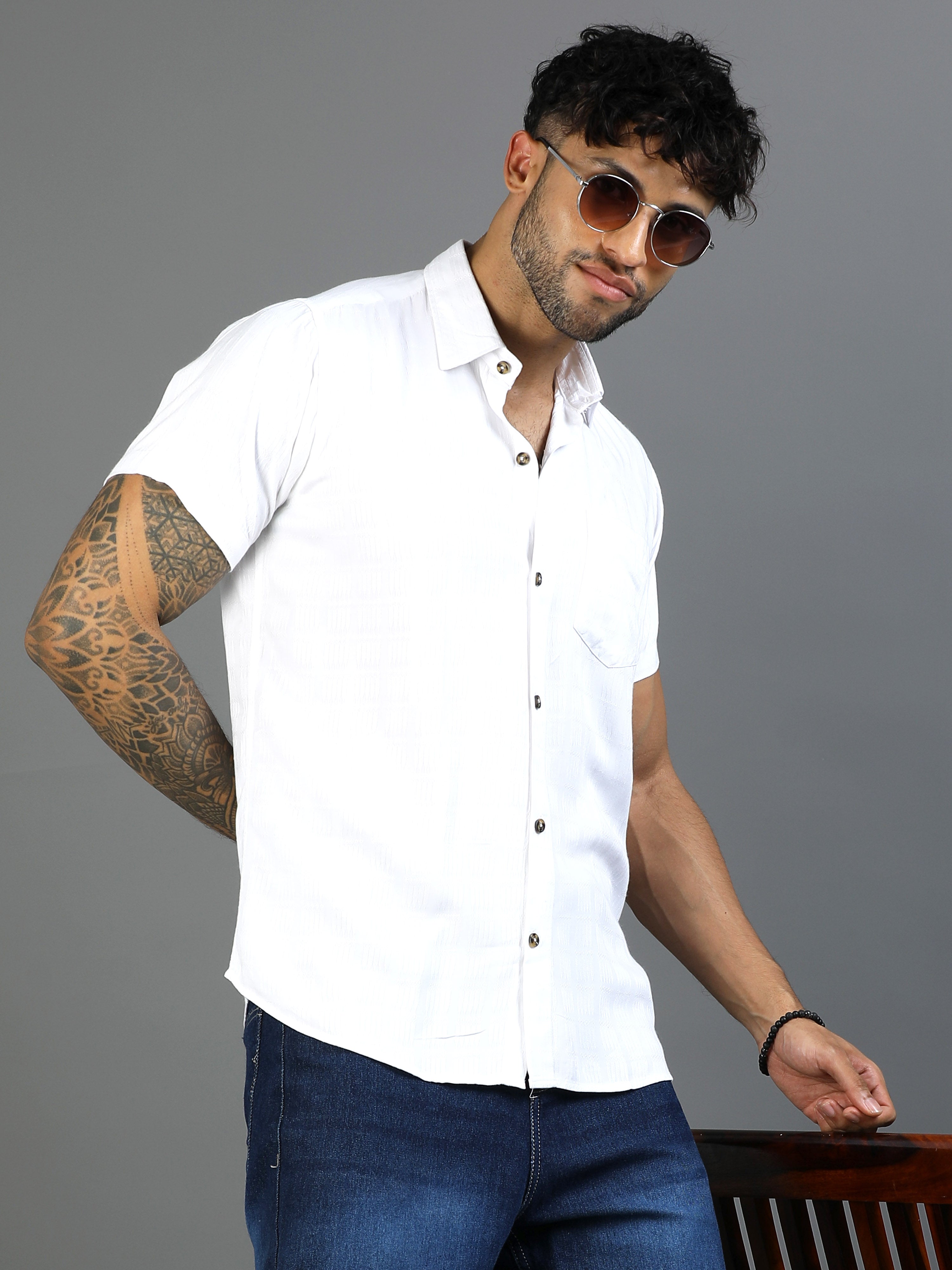 Clear White Cotton Lycra Shirt