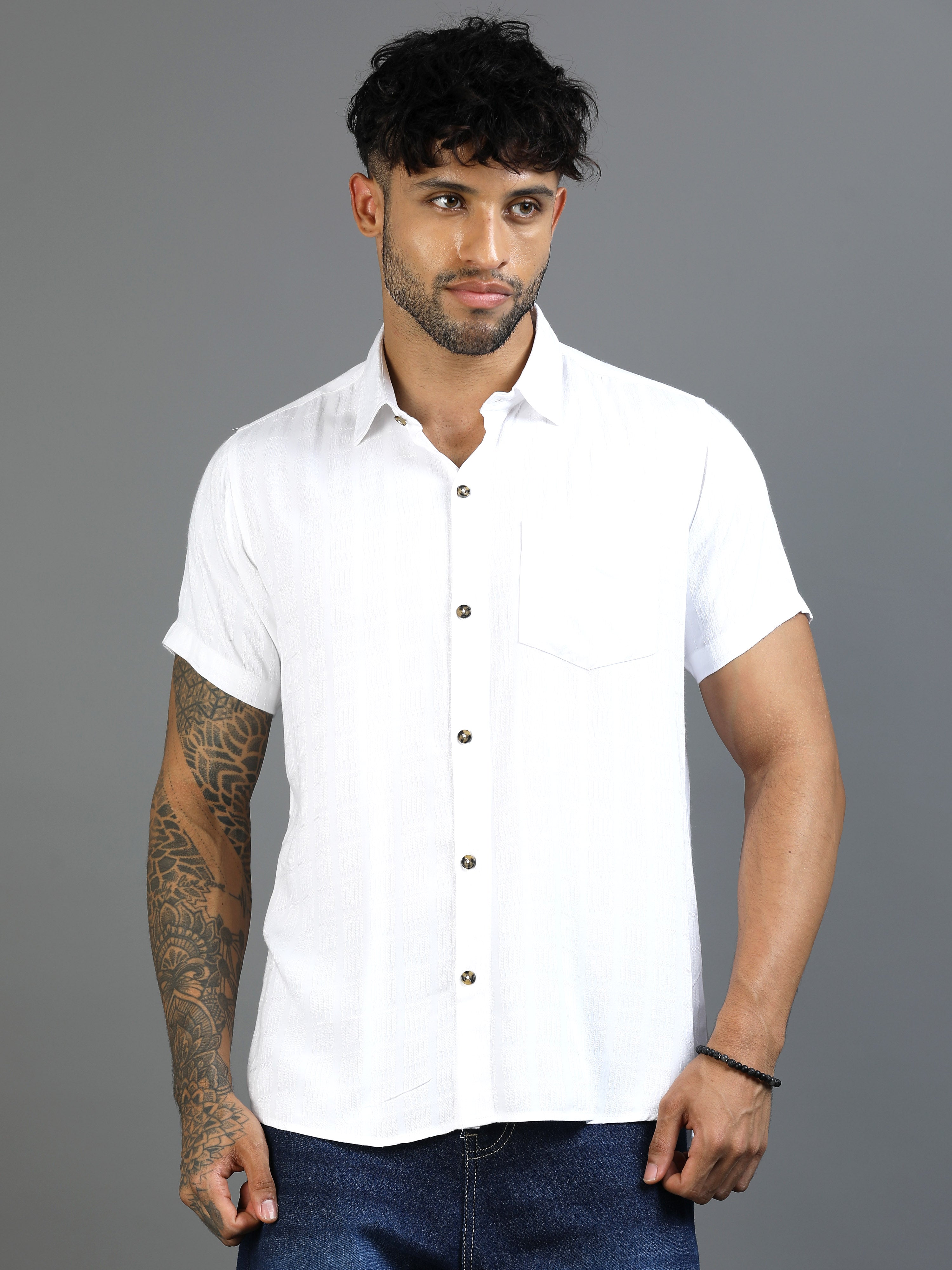 Clear White Cotton Lycra Shirt