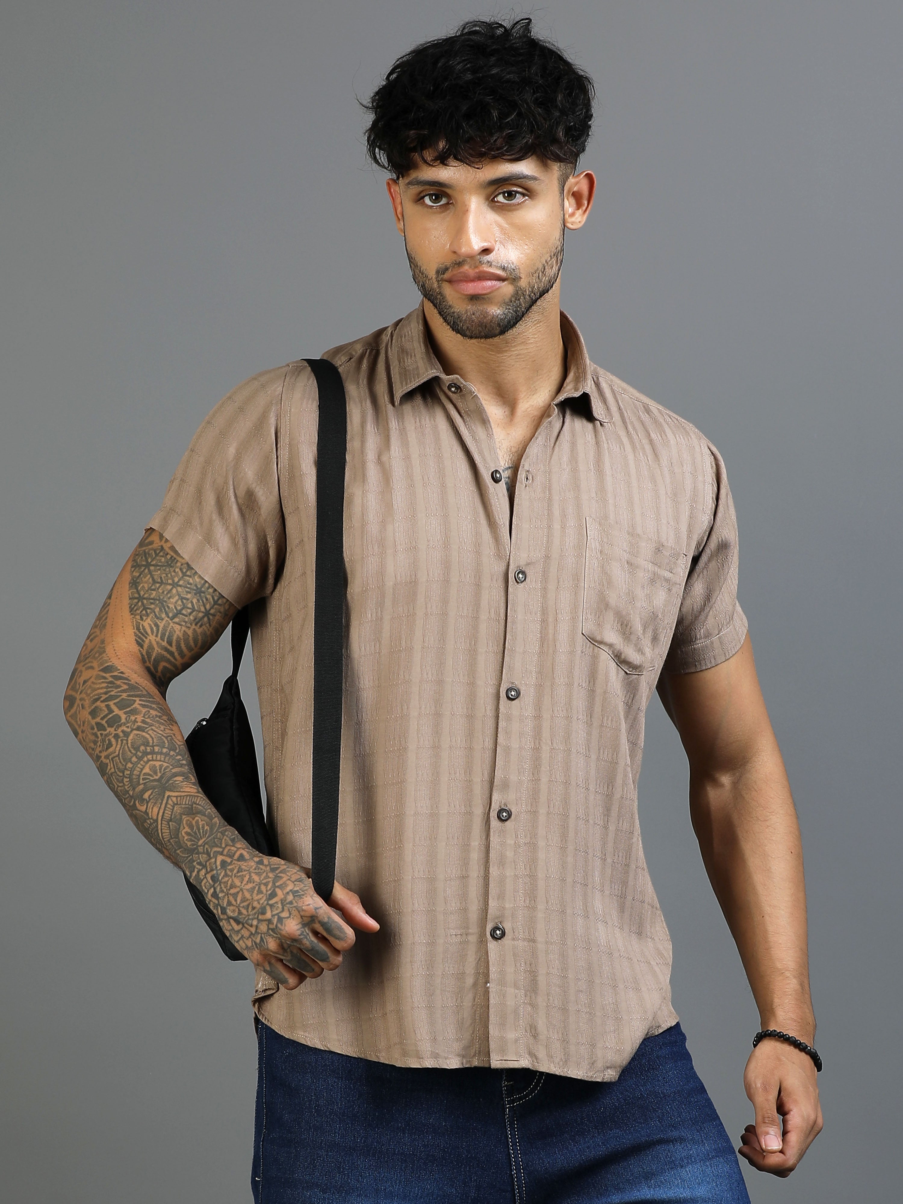 Tawny Brown Cotton Lycra Shirt