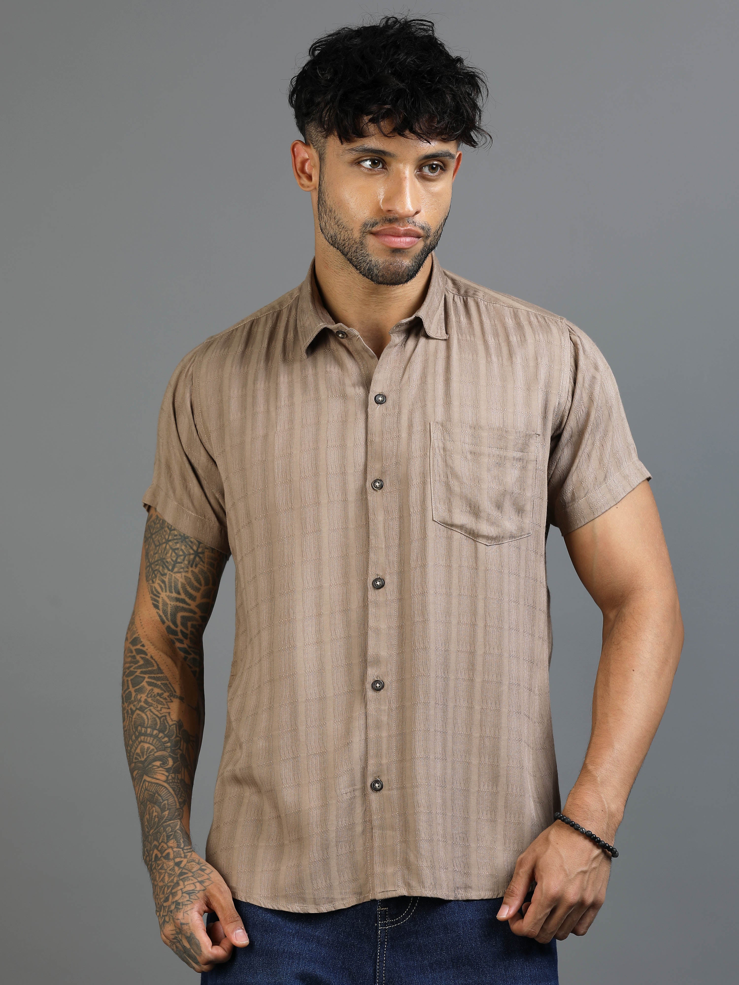 Tawny Brown Cotton Lycra Shirt