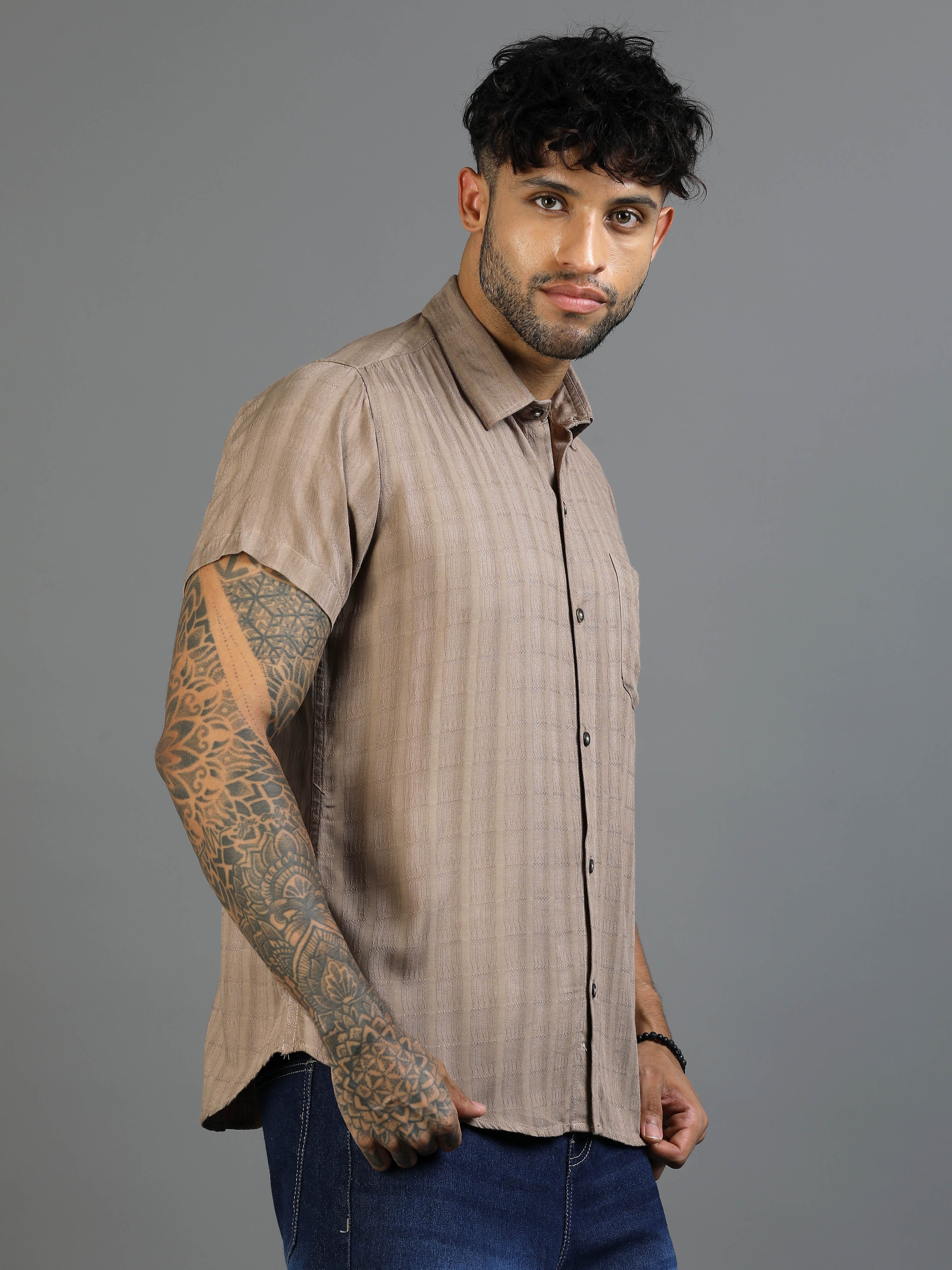 Tawny Brown Cotton Lycra Shirt