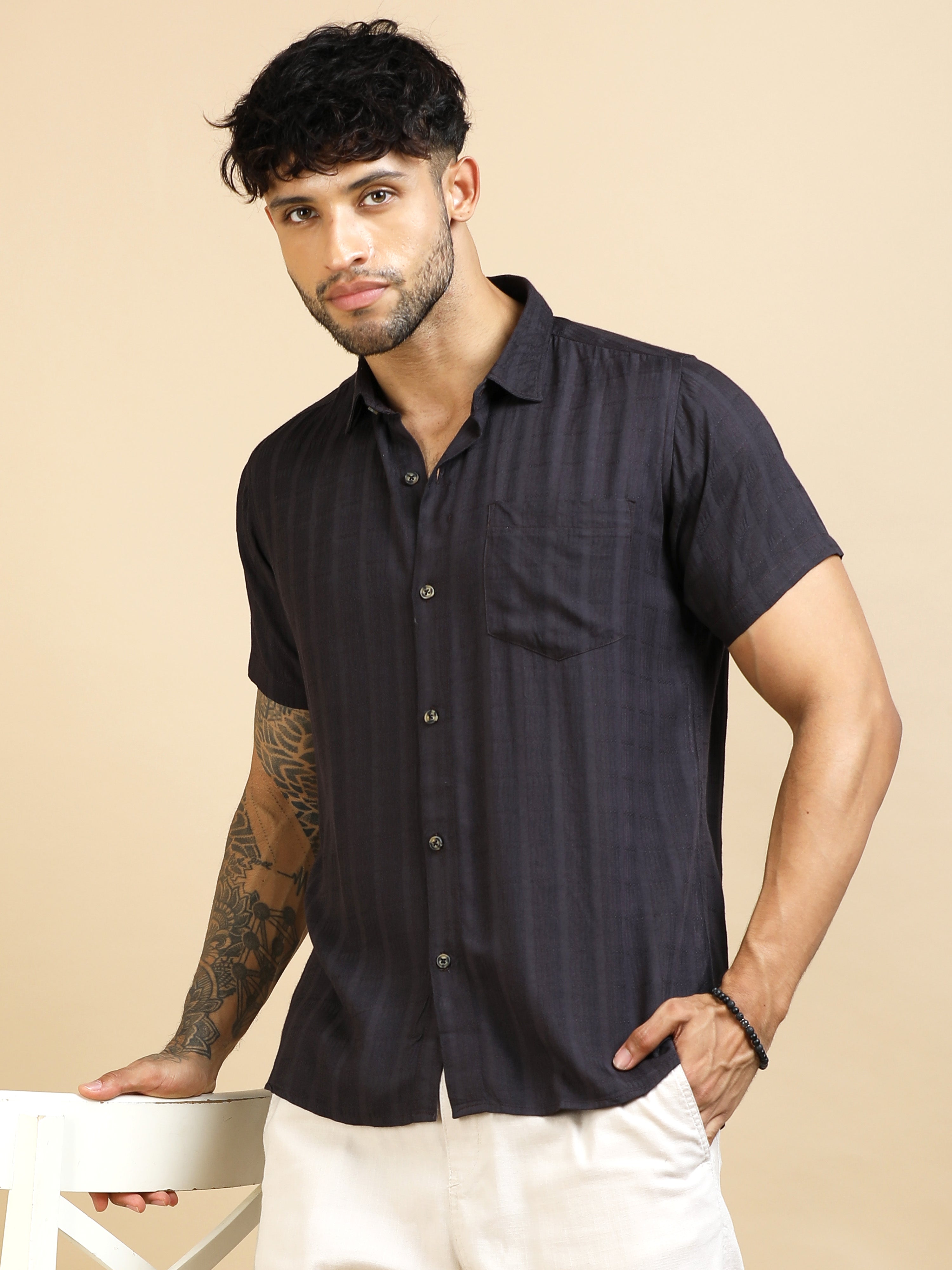 Clean Black Cotton Lycra Shirt