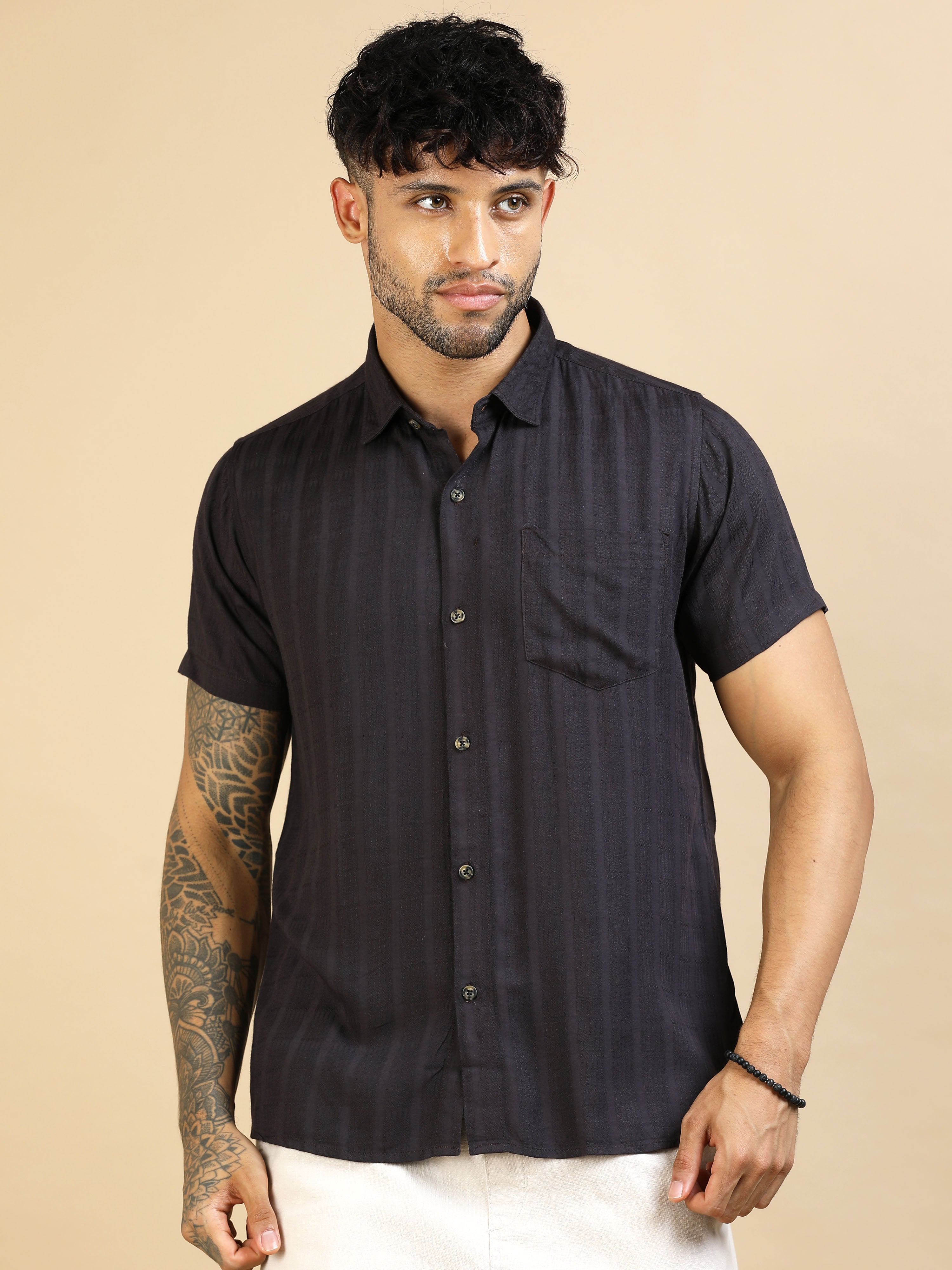 Clean Black Cotton Lycra Shirt