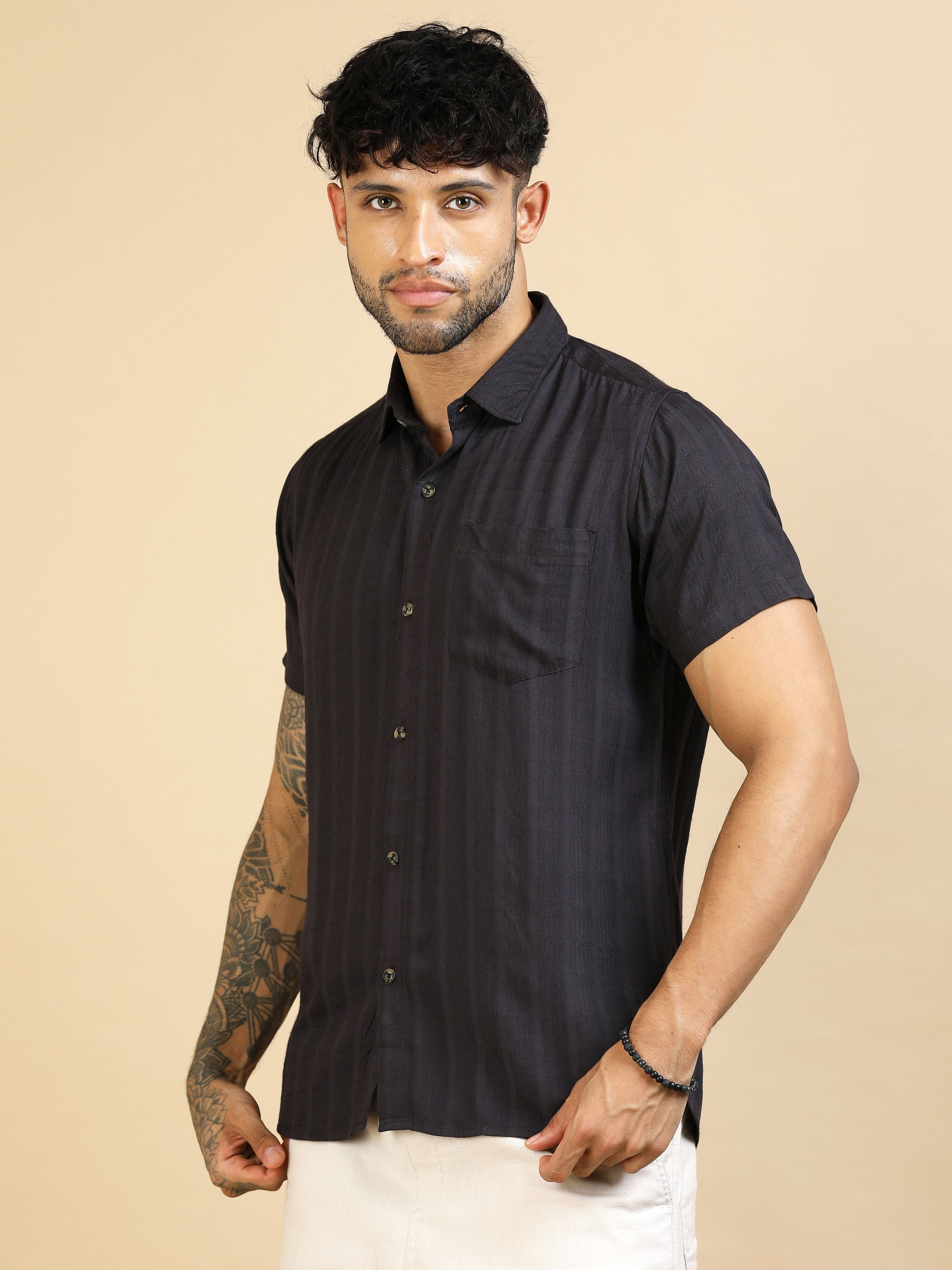 Clean Black Cotton Lycra Shirt