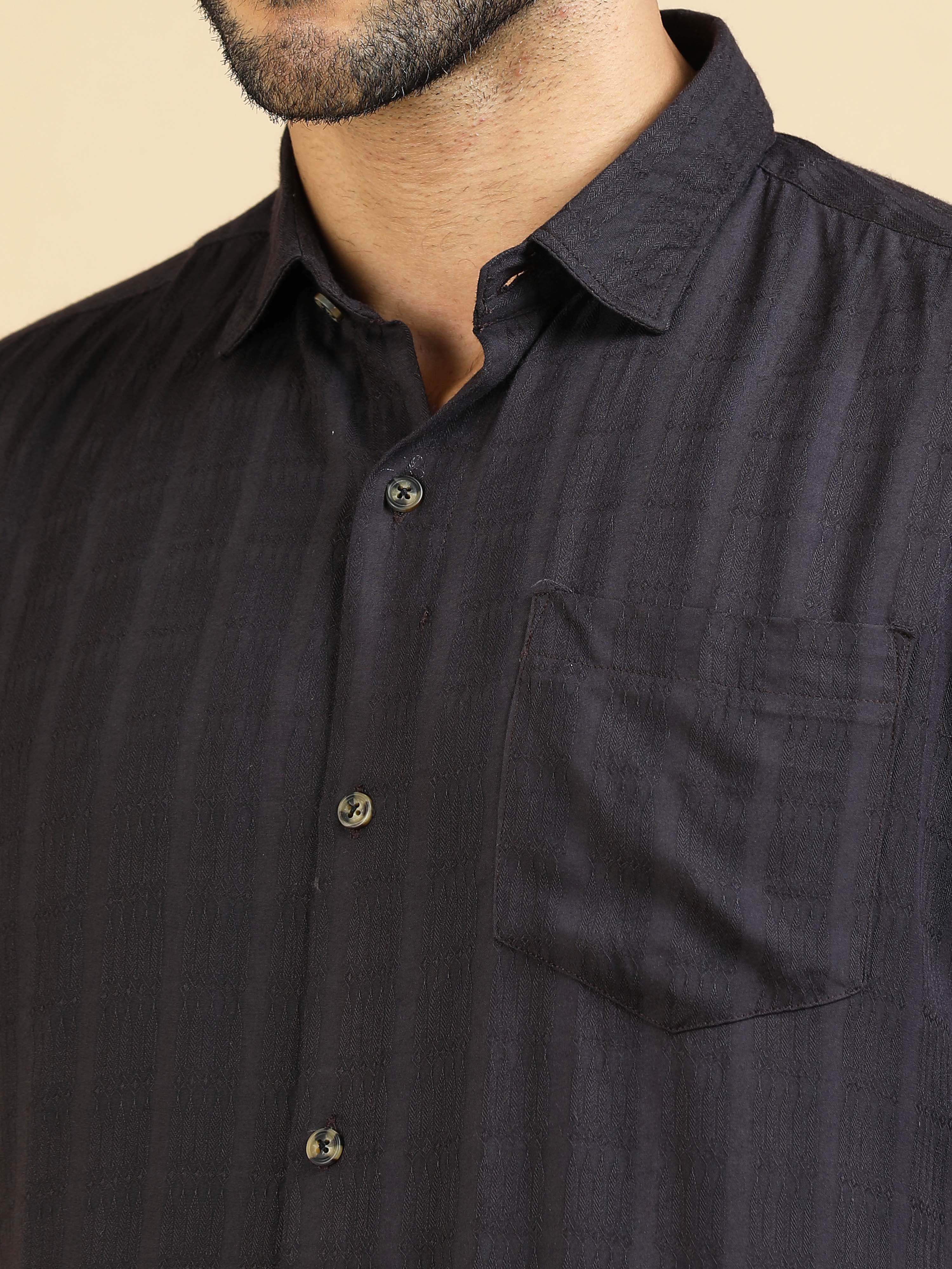 Clean Black Cotton Lycra Shirt