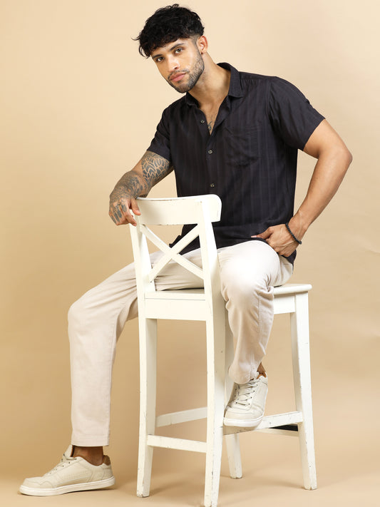 Clean Black Cotton Lycra Shirt