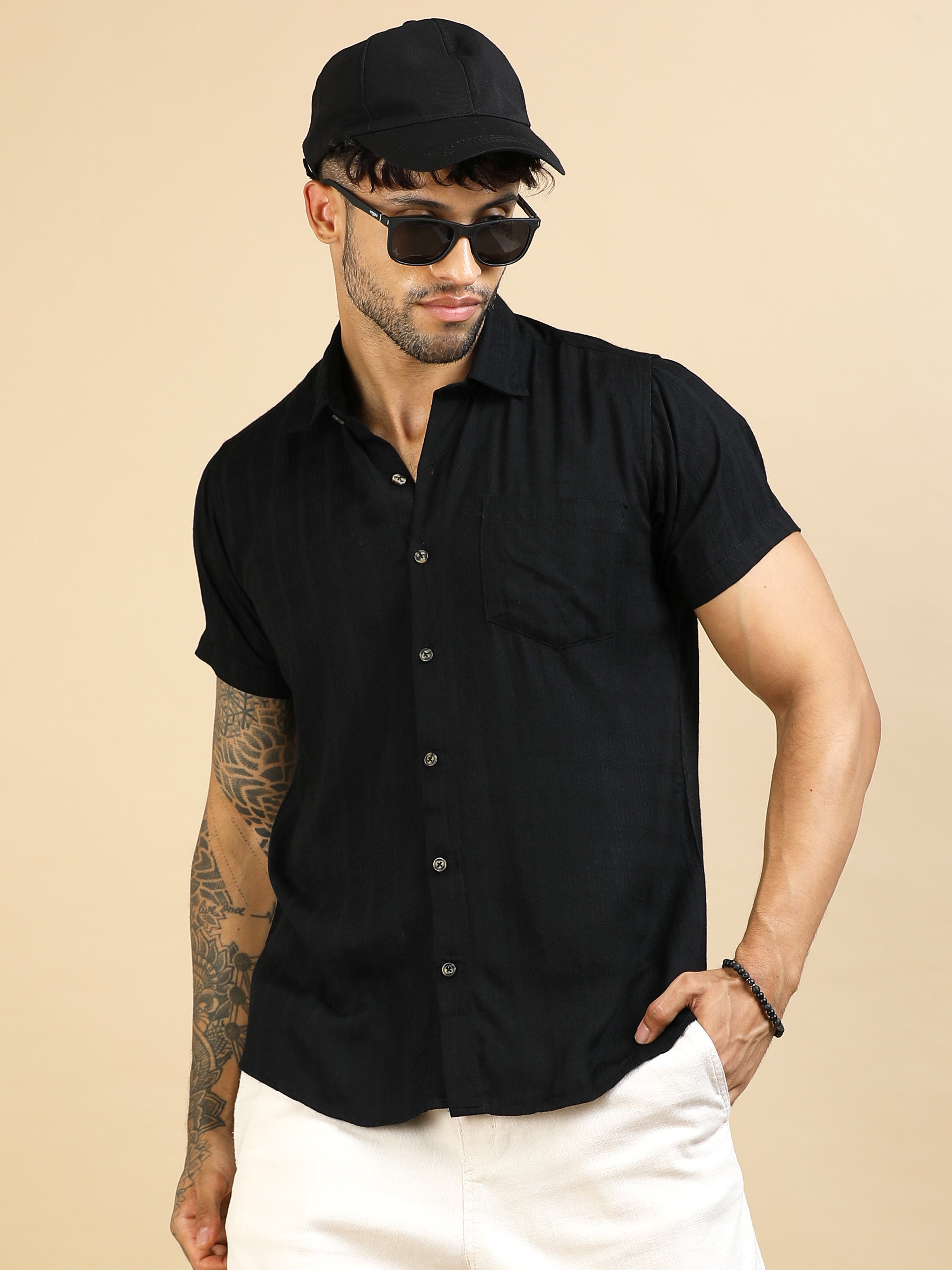 Midnight Black Cotton Lycra Shirt