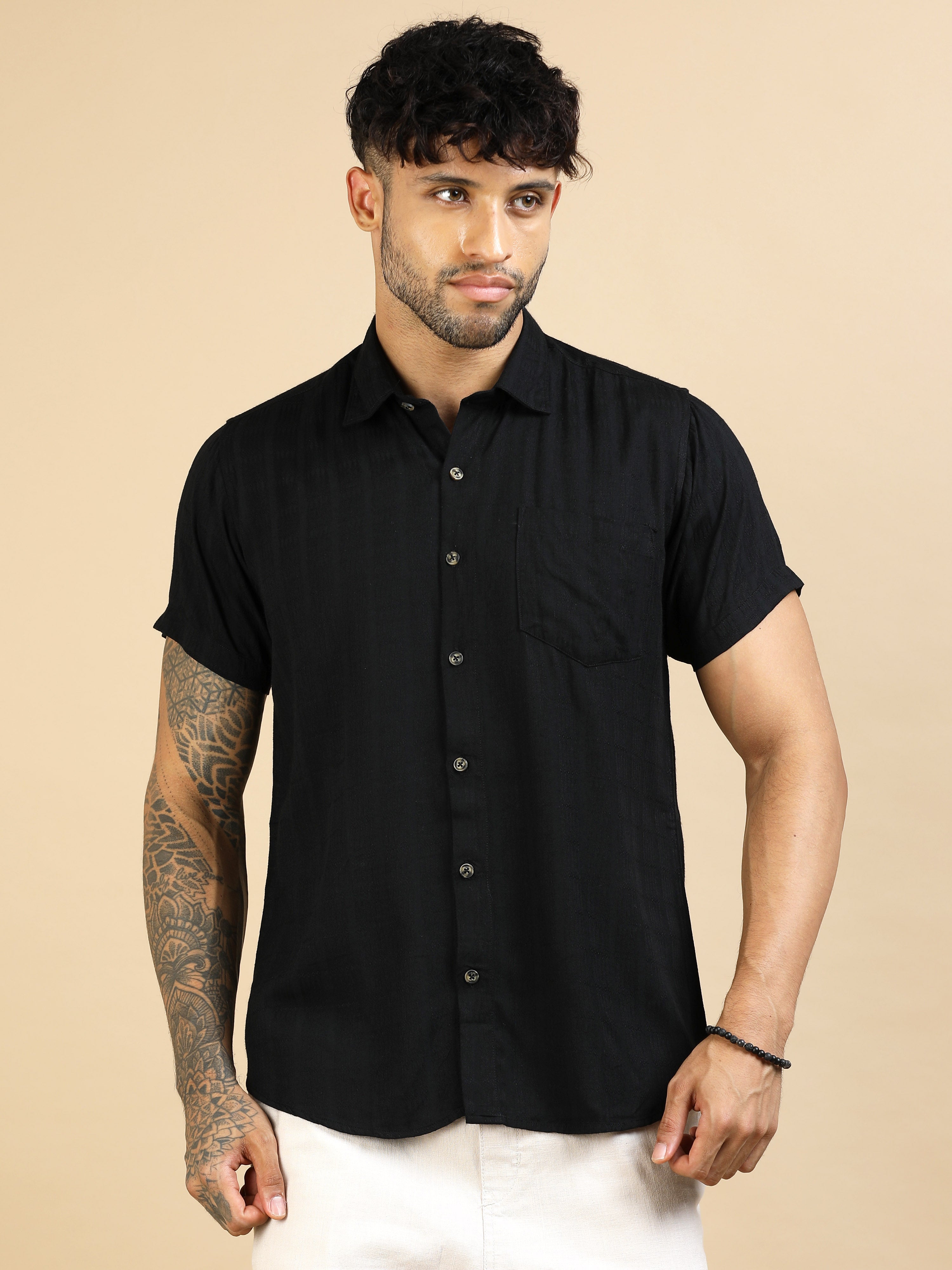 Midnight Black Cotton Lycra Shirt
