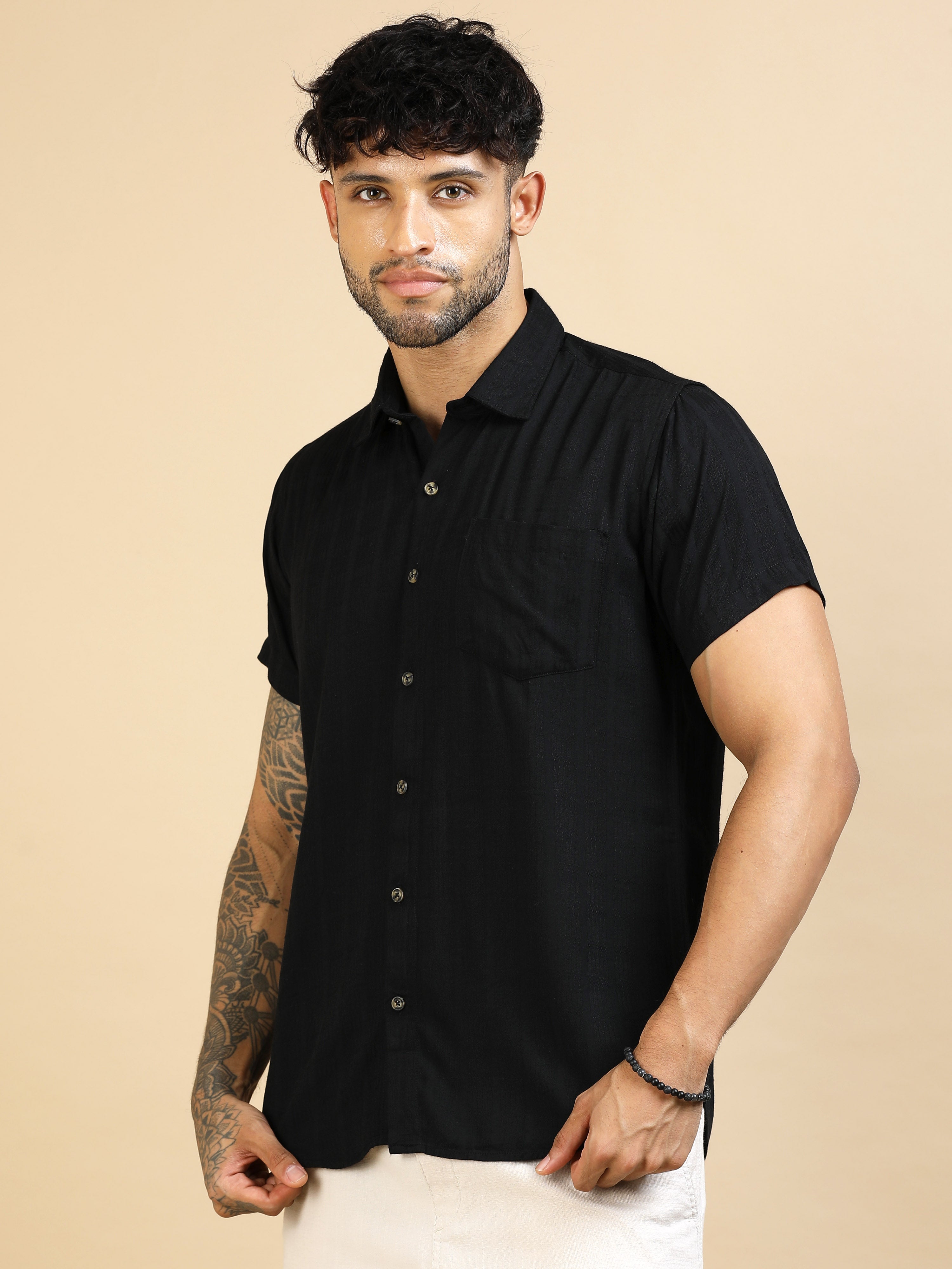 Midnight Black Cotton Lycra Shirt