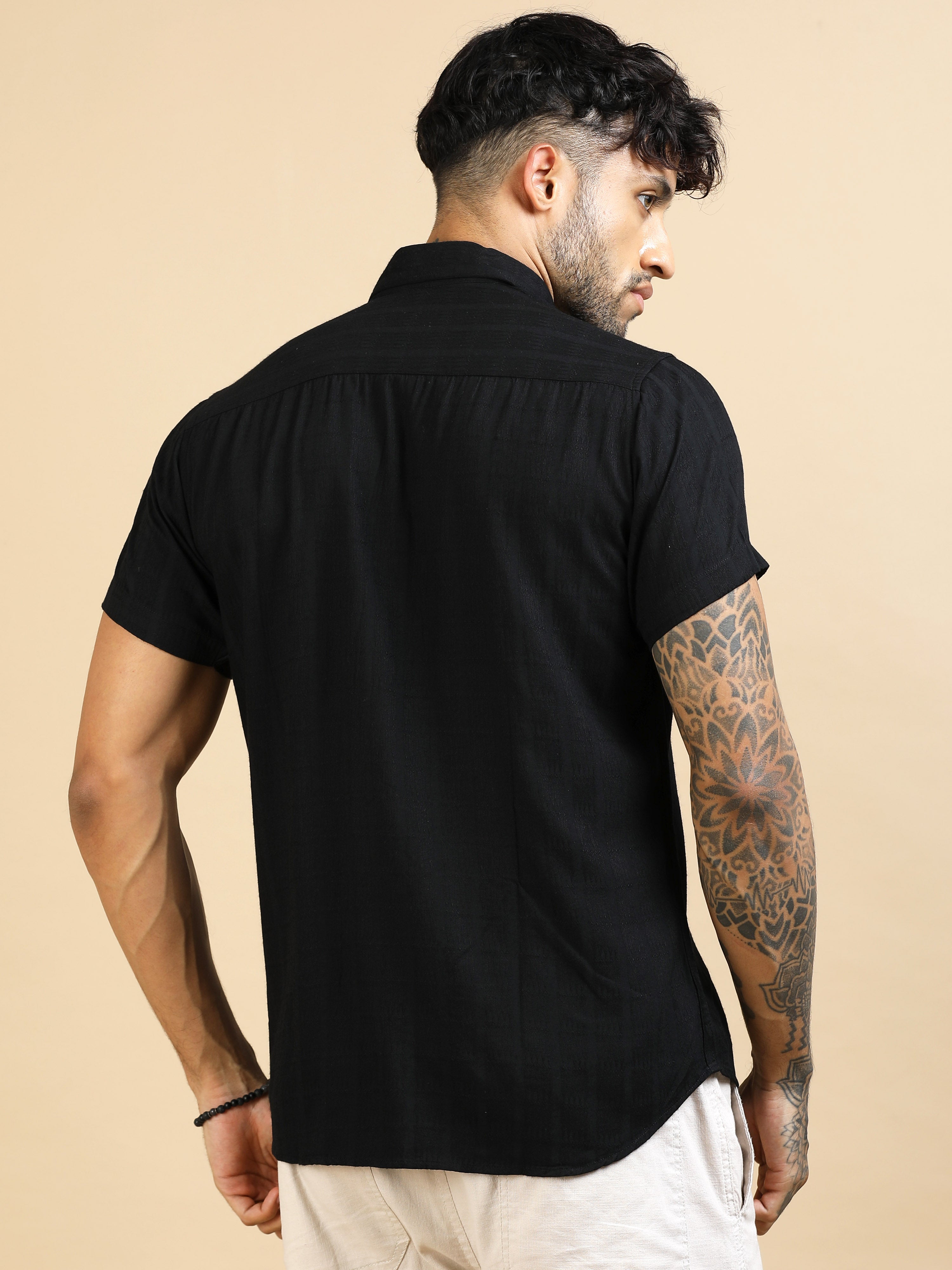 Midnight Black Cotton Lycra Shirt