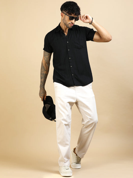 Midnight Black Cotton Lycra Shirt
