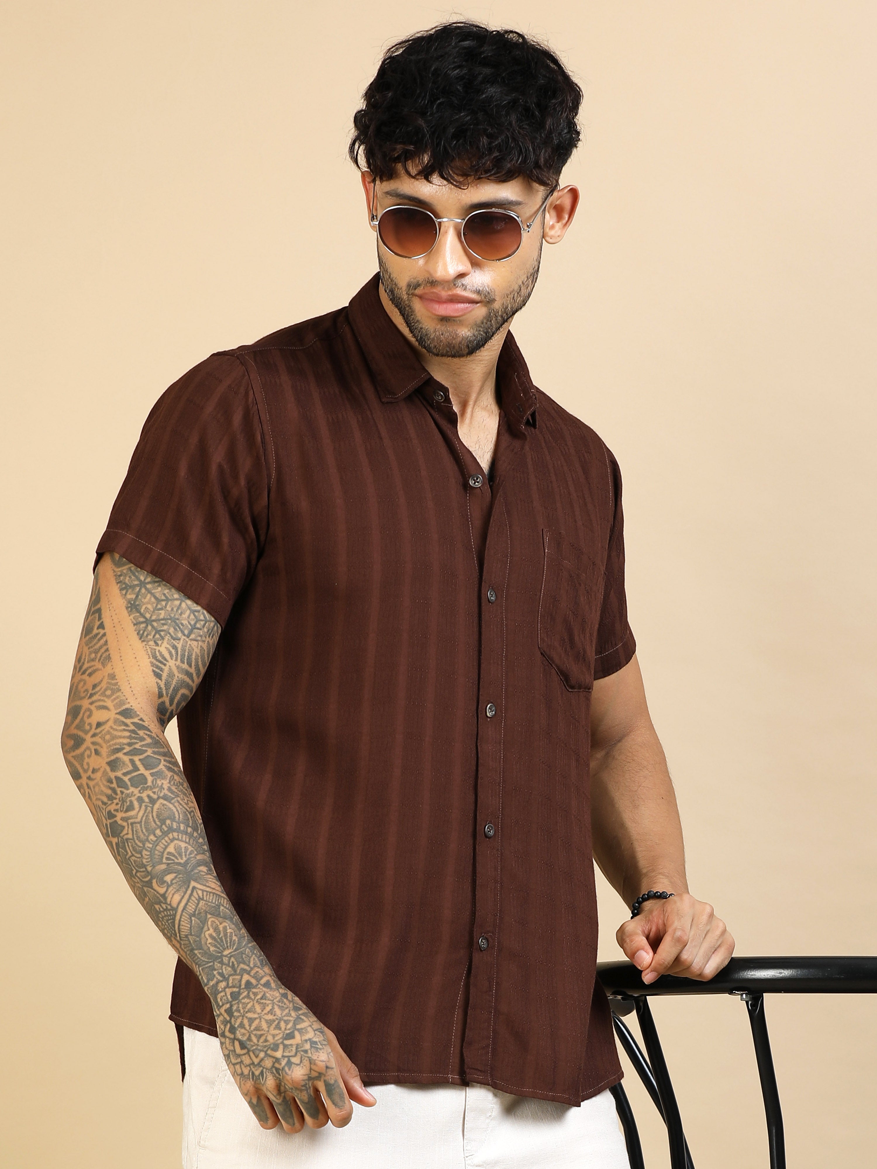 Umber Brown Cotton Lycra Shirt