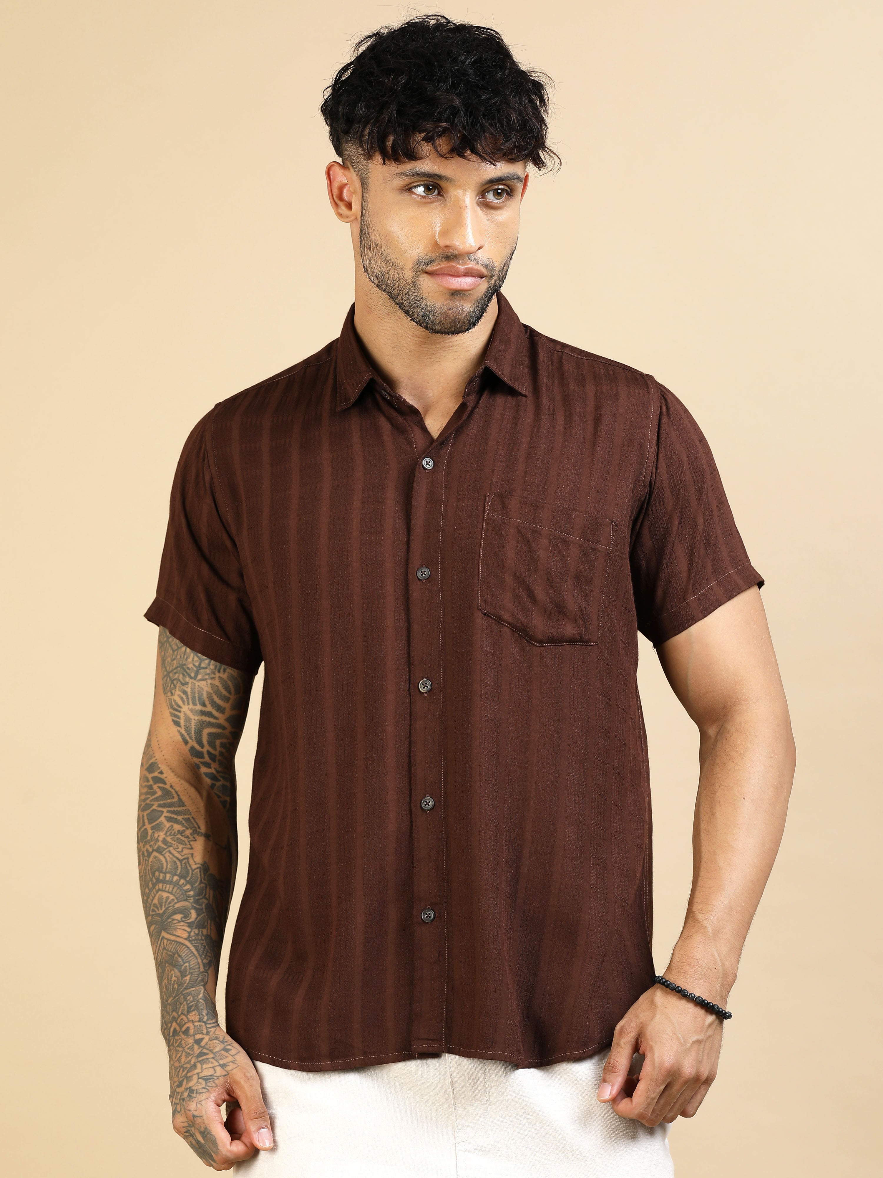 Umber Brown Cotton Lycra Shirt