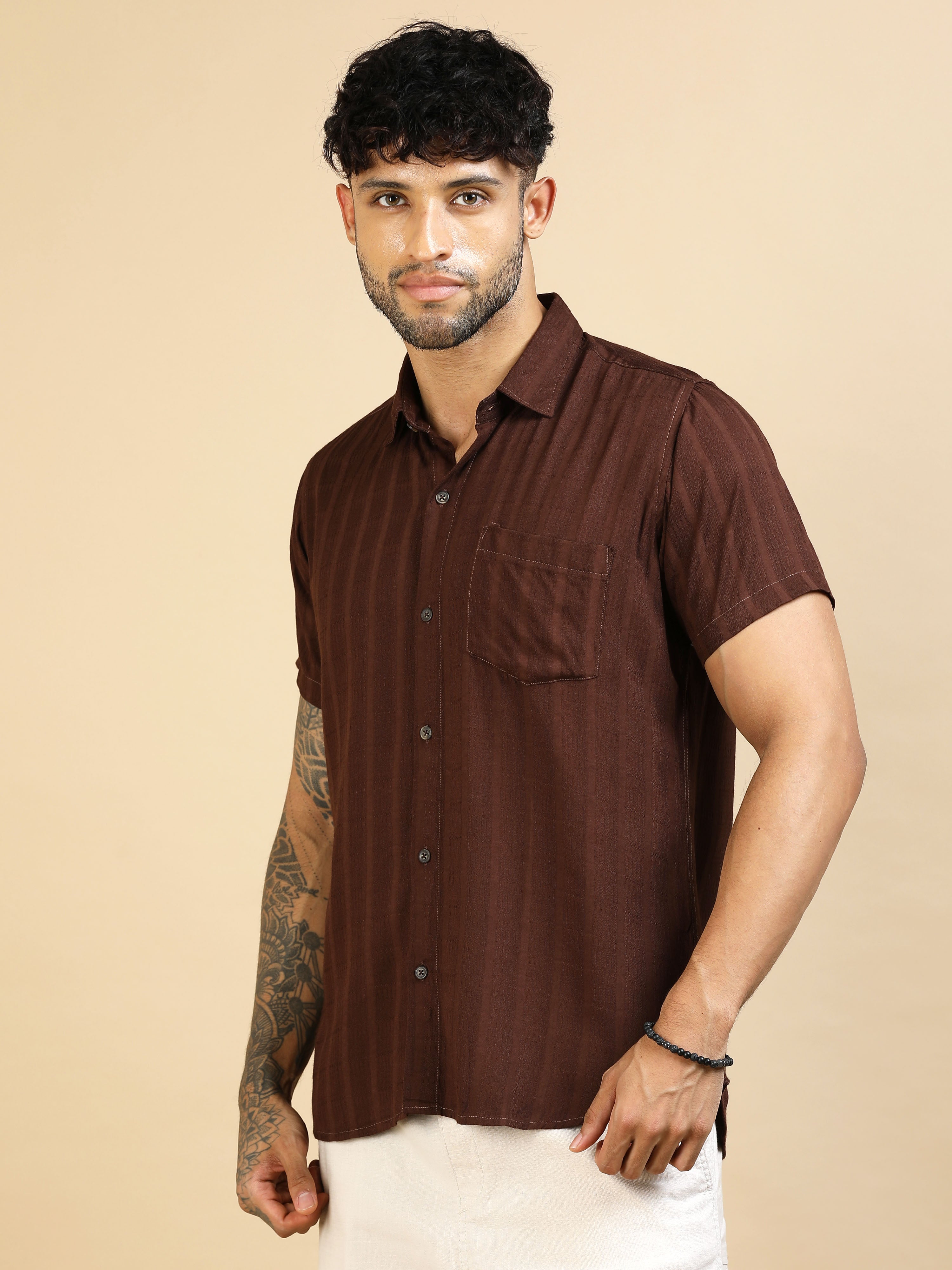 Umber Brown Cotton Lycra Shirt