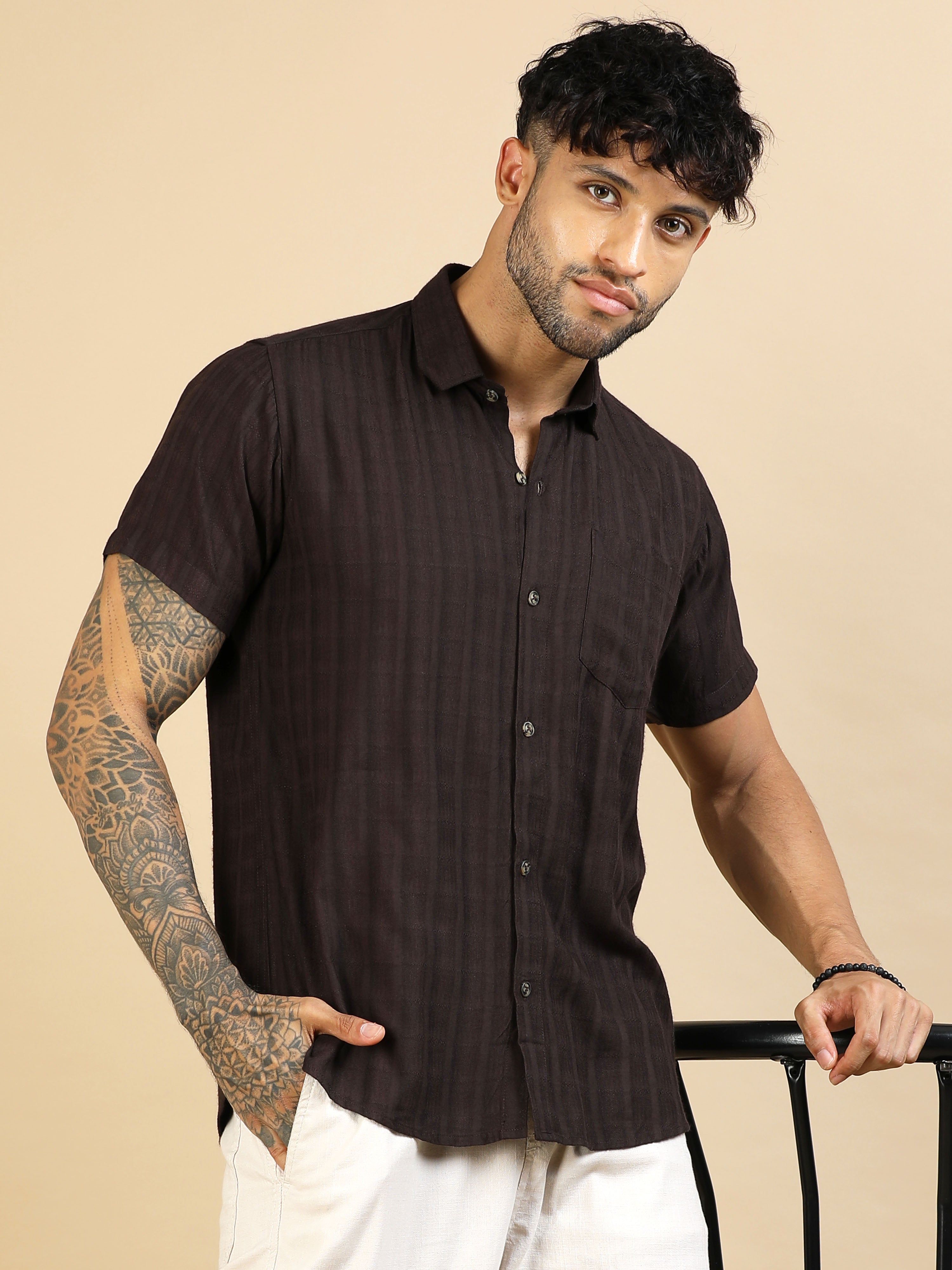 Hazelnut Brown Cotton Lycra Shirt