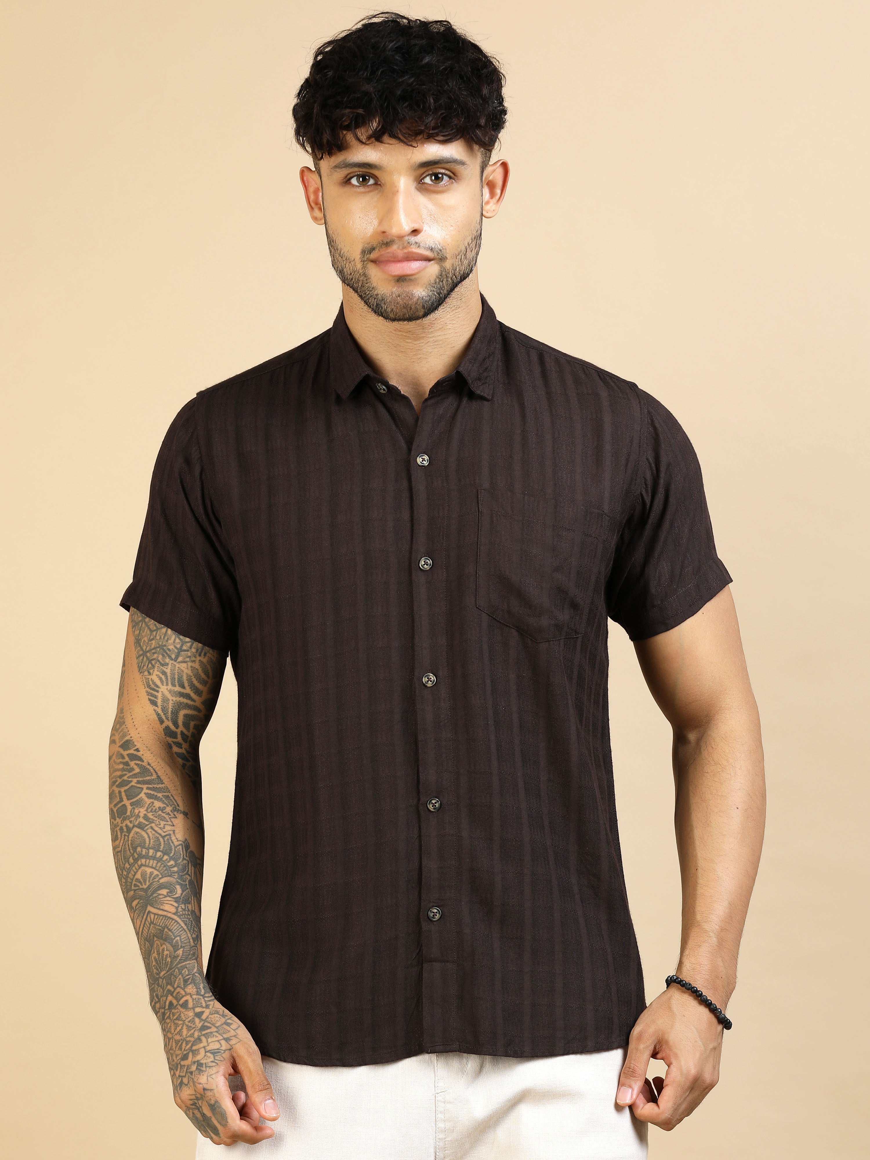 Hazelnut Brown Cotton Lycra Shirt