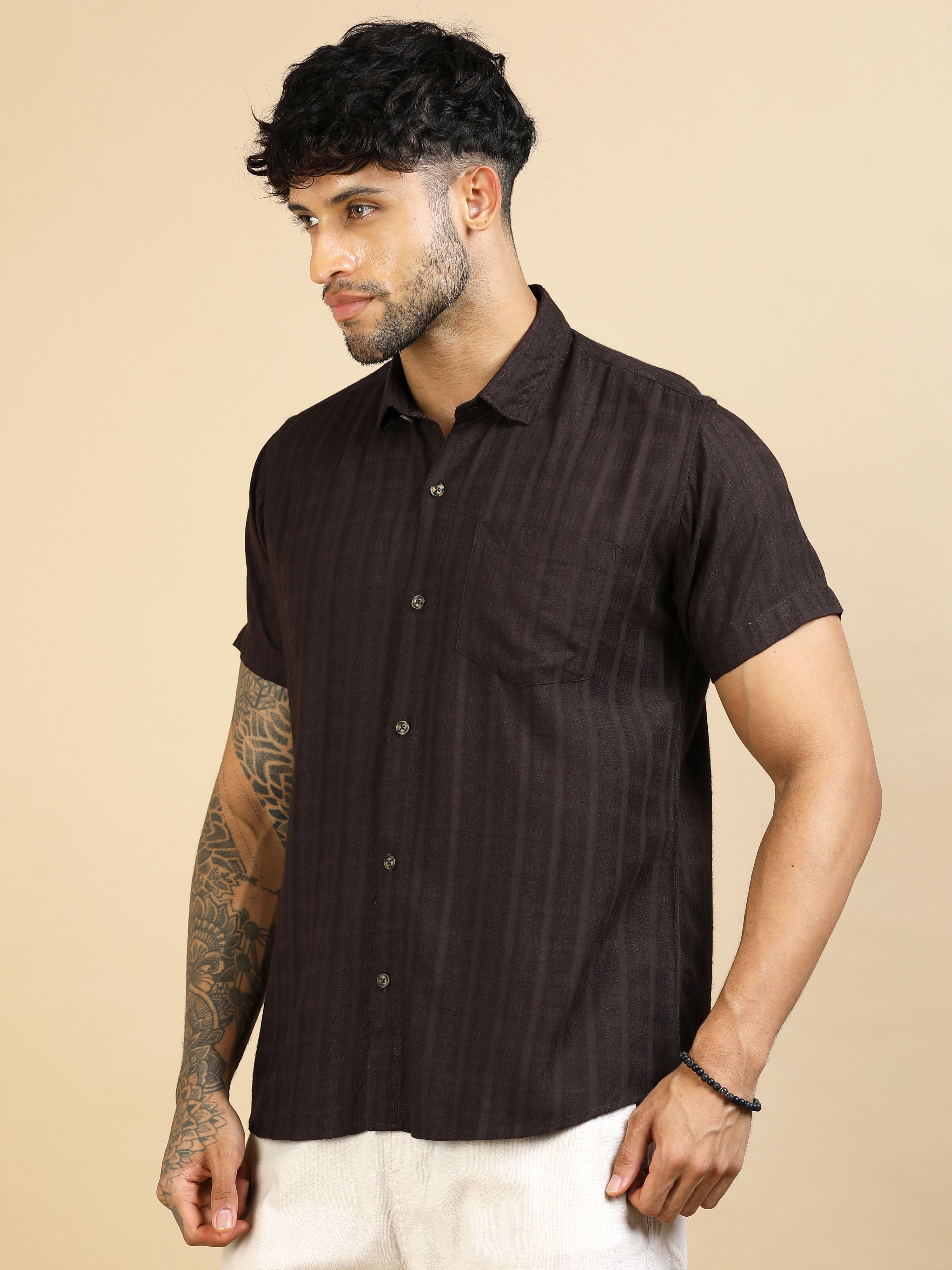 Hazelnut Brown Cotton Lycra Shirt